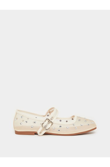 Beige Polka Dot Embellished Ballerina