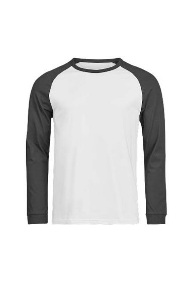 Tee Jays Mens Unlabeled Baseball Long-Sleeved T-Shirt - White/Black