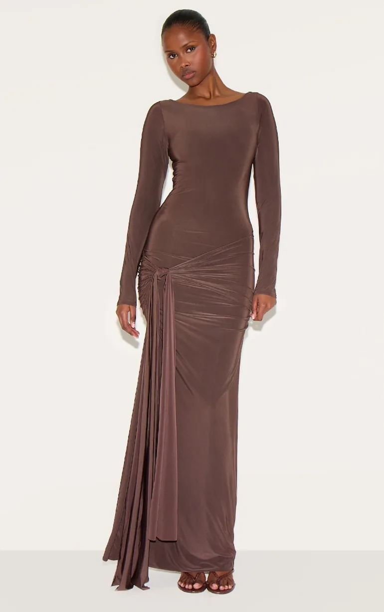 white christmas dresses Briann Drop Waist Maxi Dress in Chocolate – Cattivo