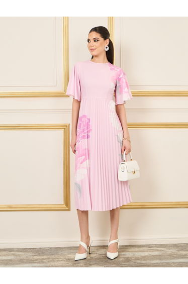 Floral Print Pleated A-Line Midi Dress