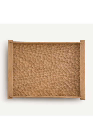 Azael Rectangular Tray in Chiselled Solid Oak, Depth 37cm
