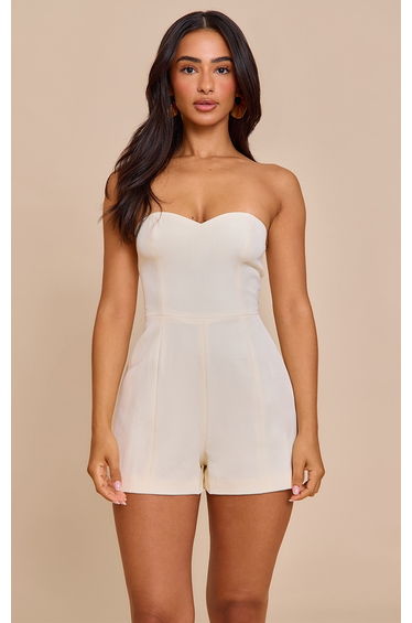 Petite Cream Woven Sweetheart Neck Detail Playsuit