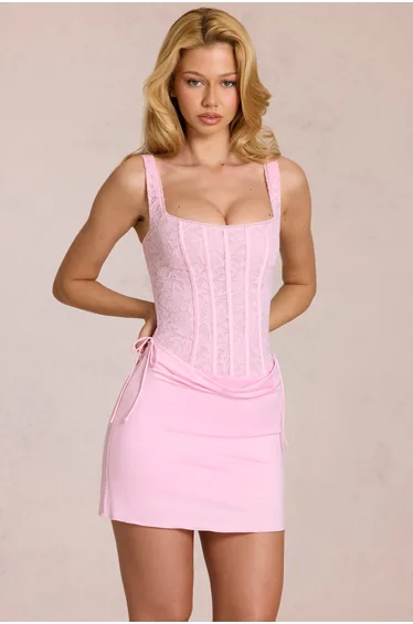 فستان أوه بولي زهري قصير بقصة ضيقة