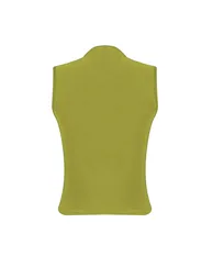 Apple Green Zero Sleeve Gathered Body-Smoothing Flexible Knitted Blouse - 6