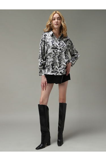 Grey Printed Satin Shirt