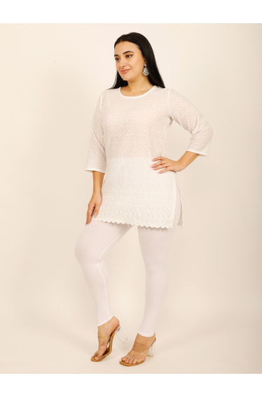 Women White Solid Cotton Leggings