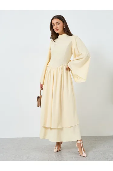 Women Yellow Bell Sleeve Maxi Dress