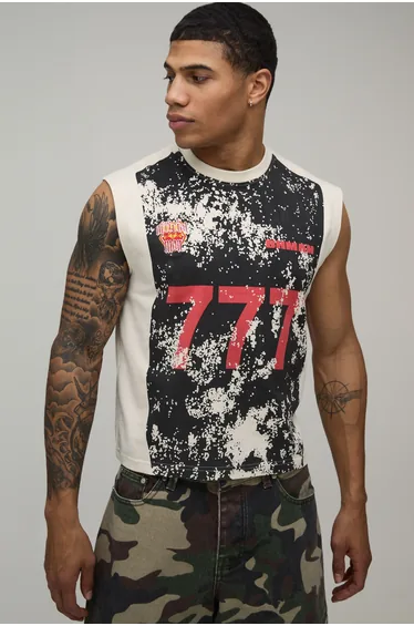 Crackle Print Sports Boxy Fit Tank - stone