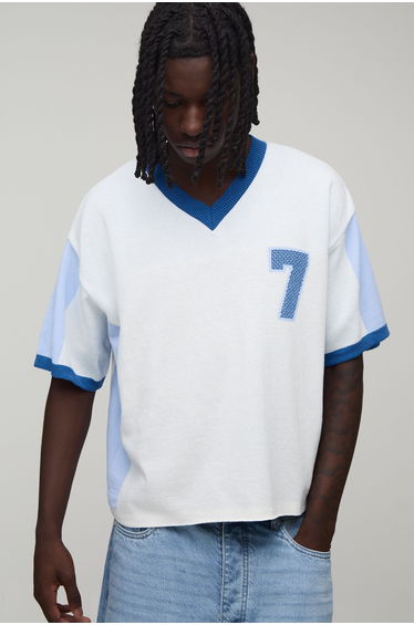 Oversized Boxy Open Stitch Knitted Sports Top - white