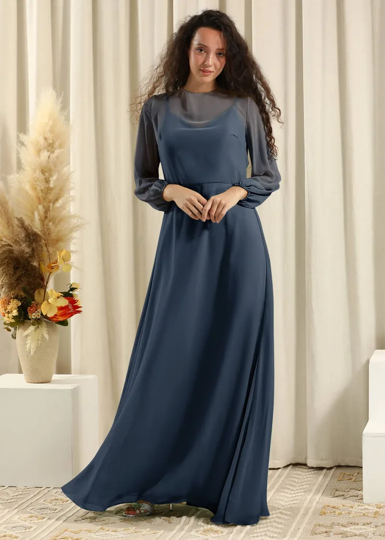 Long Sleeve A-line Chiffon Keyhole Back Bridesmaid Dress Leely : Dresses :  VogaCloset Bahrain