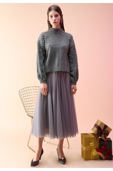 My Secret Garden Tulle Maxi Skirt in Grey