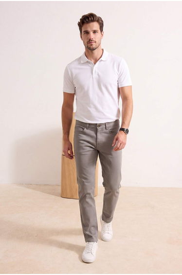 Haki Straight Cotton Flexible Men's Trousers