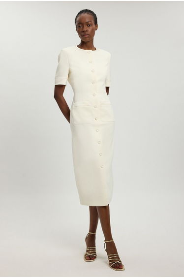 Petite Satin Tux Short Sleeve Tailored Midi Dress