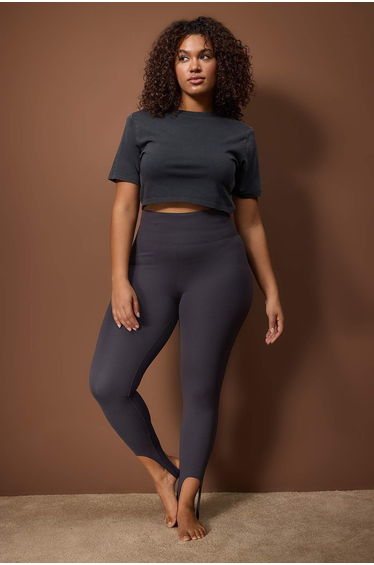 Gray brushed soft fabric fuzo full length yoga knitted sports leggings
