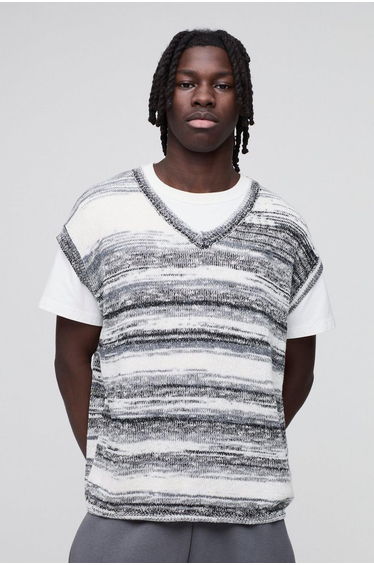 Boxy Ombre Stripe Knitted Tank - black