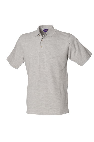 Henbury Mens Classic Plain Polo Shirt With Stand Up Collar - Heather Grey