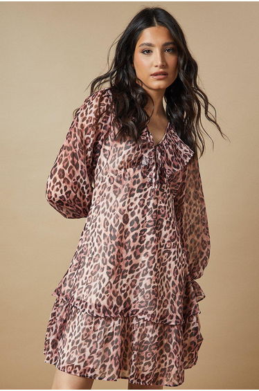 Ruffle Neckline Chiffon Mini Dress