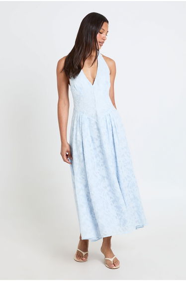 Burnout Halter Midaxi Dress - pastel blue