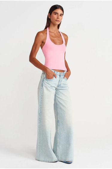 Dilvin Slim Fit Halter Neck Cut-Out Top