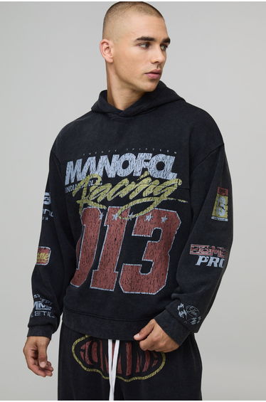 Oversized Boxy Washed Moto Hoodie - black
