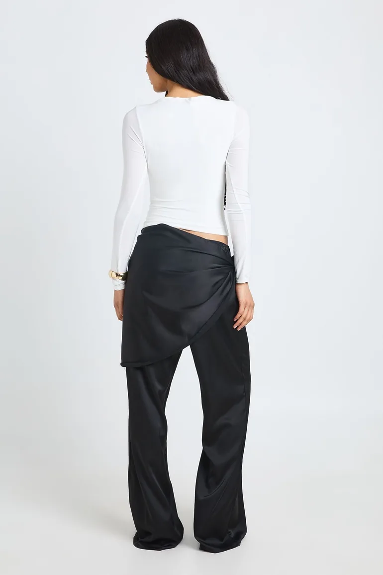 Tall Satin Tie Waist Wide Leg Trouser - black - 1
