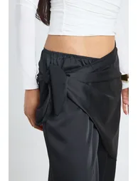 Tall Satin Tie Waist Wide Leg Trouser - black - 3