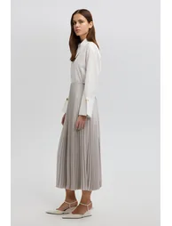 Grey Pleated A-Line Skirt - 3