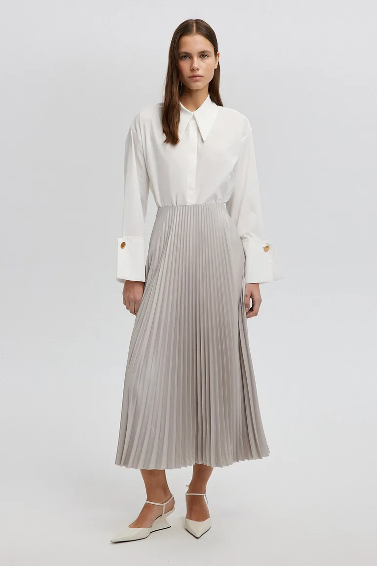 Grey Pleated A-Line Skirt