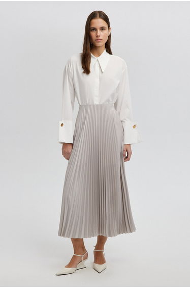 Grey Pleated A-Line Skirt