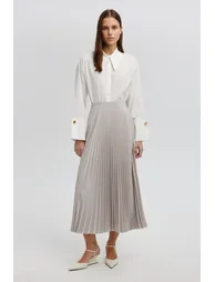 Grey Pleated A-Line Skirt