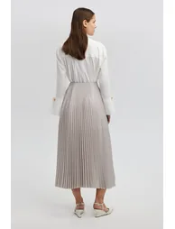 Grey Pleated A-Line Skirt - 4