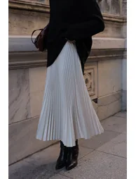 Grey Pleated A-Line Skirt - 5