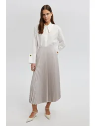 Grey Pleated A-Line Skirt - 1