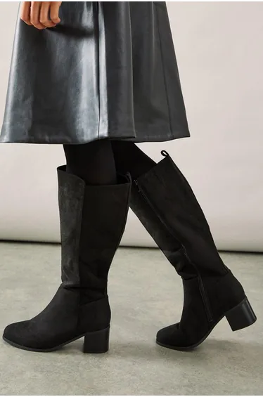 Wide Fit Haver Back Stretch Block Heel Boots