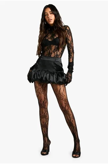 Satin Puffball Mini Skirt - black