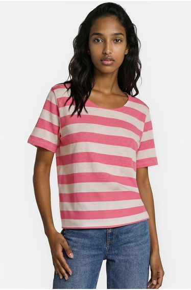 Striped Linen Crew Neck Short Sleeve T-Shirt
