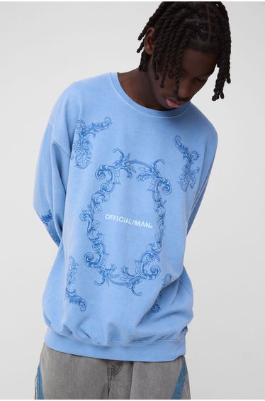 Oversized Puff Print Official Graphic Washed Sweatshirt - pastel blue