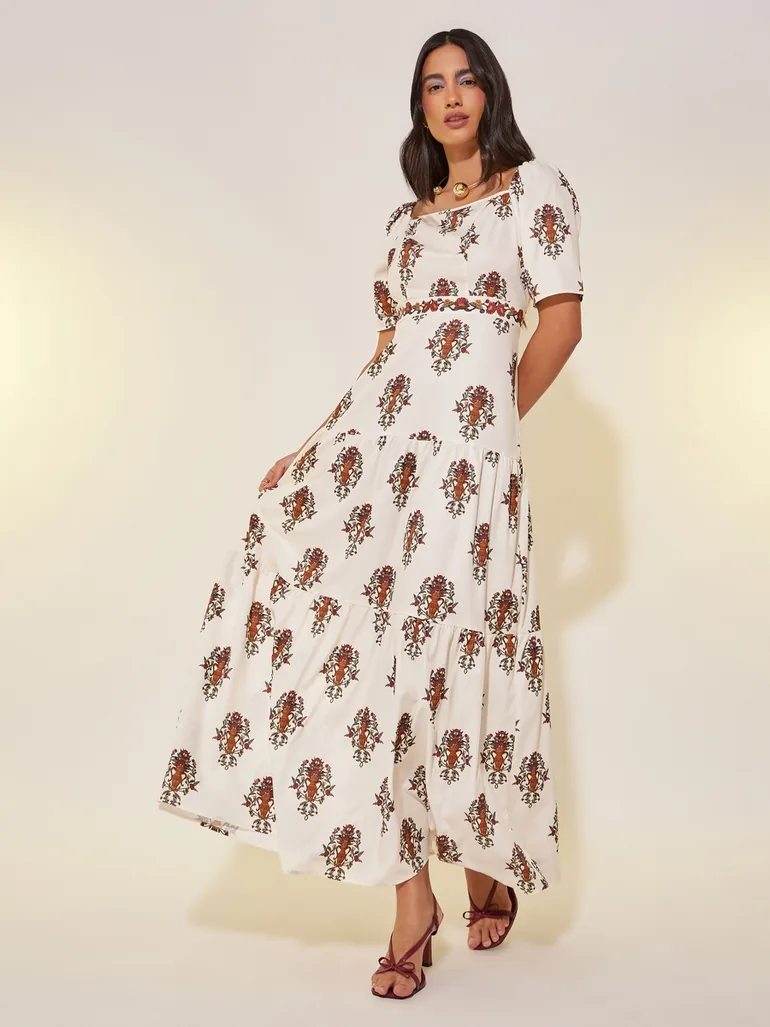All-Over Printed Short Sleeves Tiered Maxi Dress Take Two : Day Dresses :  VogaCloset Bahrain