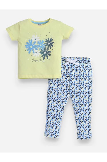 Graphic Print T-Shirt and All-Over Printed Pyjama Set