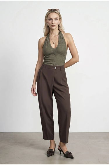 Dilvin High-Waist Wide-Leg Crepe Trousers