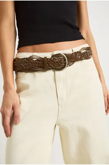 Brown Braided Detail Belt - chocolate
