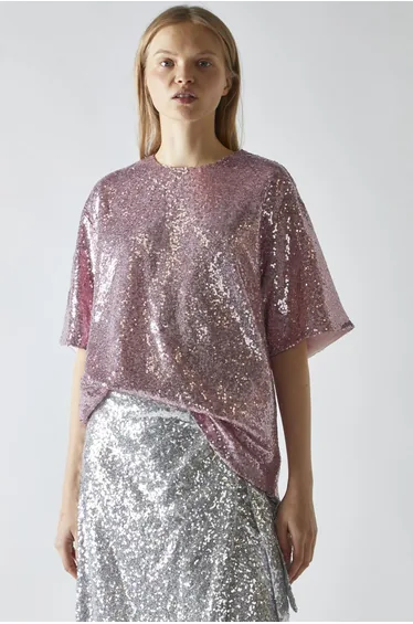 Sugar Pink Sequin Oversized Top