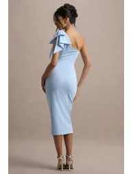 Ambretta | Powder Blue One-Shoulder Midi Dress With Bow - 2