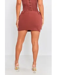 Shape Chocolate Brown Woven Micro Mini Skirt - 2