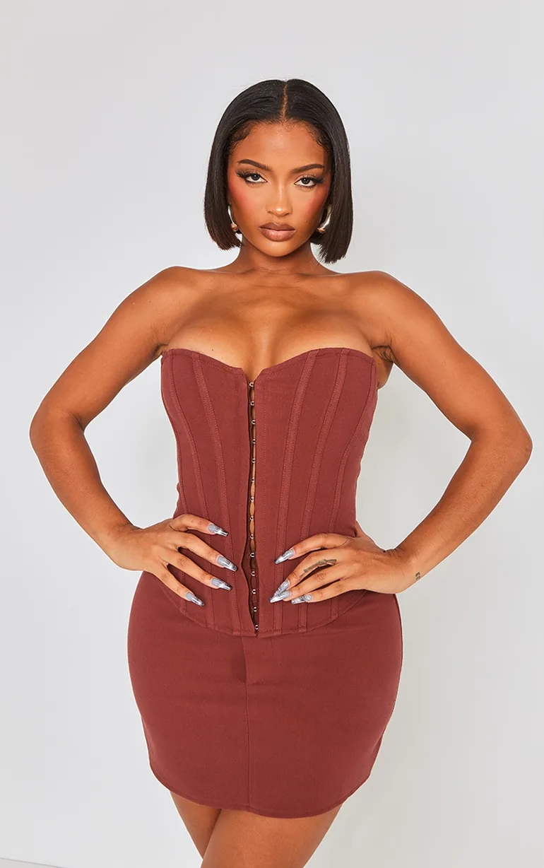 Shape Chocolate Brown Woven Micro Mini Skirt - 3