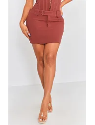 Shape Chocolate Brown Woven Micro Mini Skirt - 1