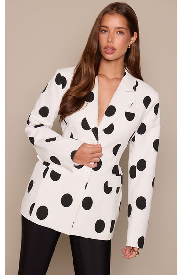 Mono Large Polka Dot Moulded Hip Cinch Waist Blazer