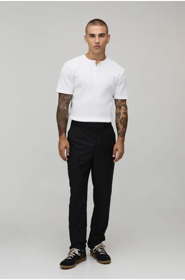 High Waisted Slim Tapered Tailored Trousers - black