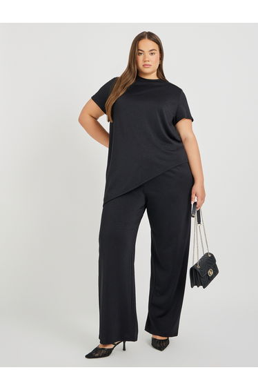 Plus Size Solid Asymmetric Hem T-Shirt and Wide Leg Trousers Co-Ords
