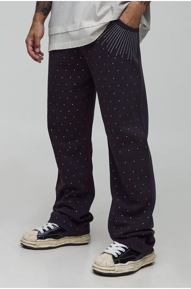 Straight Fit Rhinestone Detail Jogger - charcoal